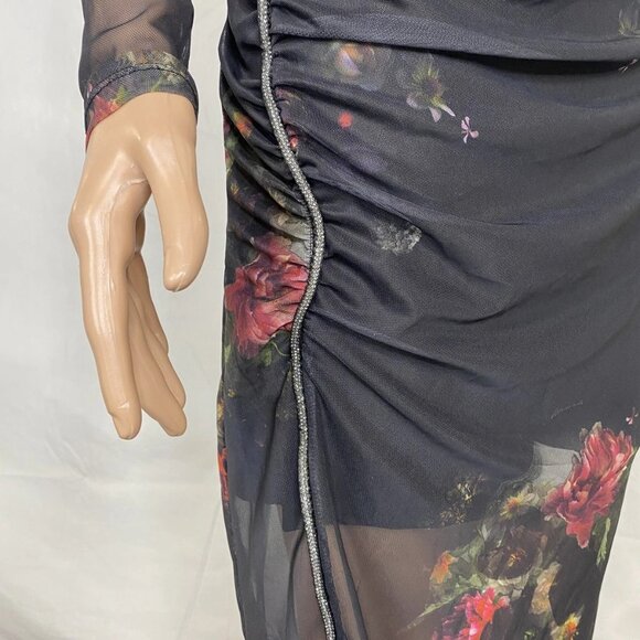 AllSaints Nora Floral Sparkle Mesh Dress • Size 8 • Mortem Black - Picture 4 of 16